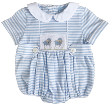 Load image into Gallery viewer, The Smocked Layette Romper - Blue Sheep
