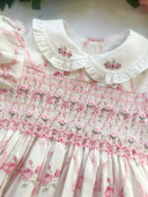 Load image into Gallery viewer, {Sutherby Girls} Signature Smocked Romper ~ Pink Bow Trellis