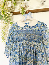 Load image into Gallery viewer, The Smocked Dress - Blue & Green Winter Floral