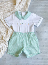 Load image into Gallery viewer, {Sutherby Boys} Signature Button Set - Mint Plaid w/ Heirloom Carrots