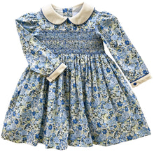 Load image into Gallery viewer, The Smocked Dress - Blue & Green Winter Floral