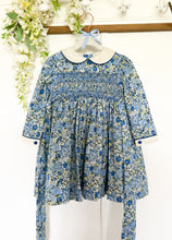 Load image into Gallery viewer, The Smocked Dress - Blue & Green Winter Floral