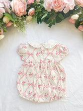 Load image into Gallery viewer, {Sutherby Girls} Signature Smocked Romper ~ Pink Bow Trellis
