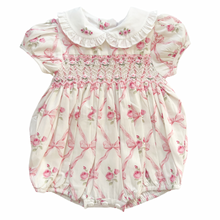 Load image into Gallery viewer, {Sutherby Girls} Signature Smocked Romper ~ Pink Bow Trellis