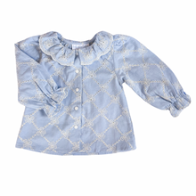 Load image into Gallery viewer, {Sutherby Girls} Embroidered Blue Trellis Bow Blouse