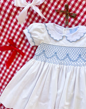 Load image into Gallery viewer, {Sutherby Girls} Signature Celebration Smocked Dress ~ Pale Blue/White