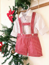 Load image into Gallery viewer, Cherry Plaid Suspender Shorts