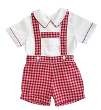 Load image into Gallery viewer, Cherry Plaid Suspender Shorts