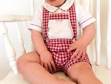 Load image into Gallery viewer, Cherry Plaid Suspender Shorts