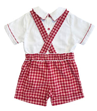 Load image into Gallery viewer, Cherry Plaid Suspender Shorts