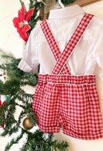 Load image into Gallery viewer, Cherry Plaid Suspender Shorts