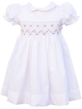 Load image into Gallery viewer, {Sutherby Girls} Signature Smocked Dress ~ White/Pink Rosebuds
