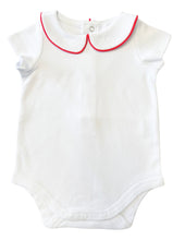 Load image into Gallery viewer, The Collared Bodysuit SS - White/Traditional Red