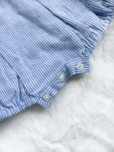 Load image into Gallery viewer, The Smocked Romper ~ Blue Flax Pinstripe Linen