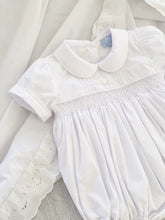 Load image into Gallery viewer, {Sutherby Boys} Signature Pintuck Smocked Romper - White