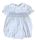 {Sutherby Girls} Signature Petal Collar Smocked Romper - Teacup Floral