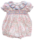 The Smocked Romper - Pink & Blue Bunny Floral