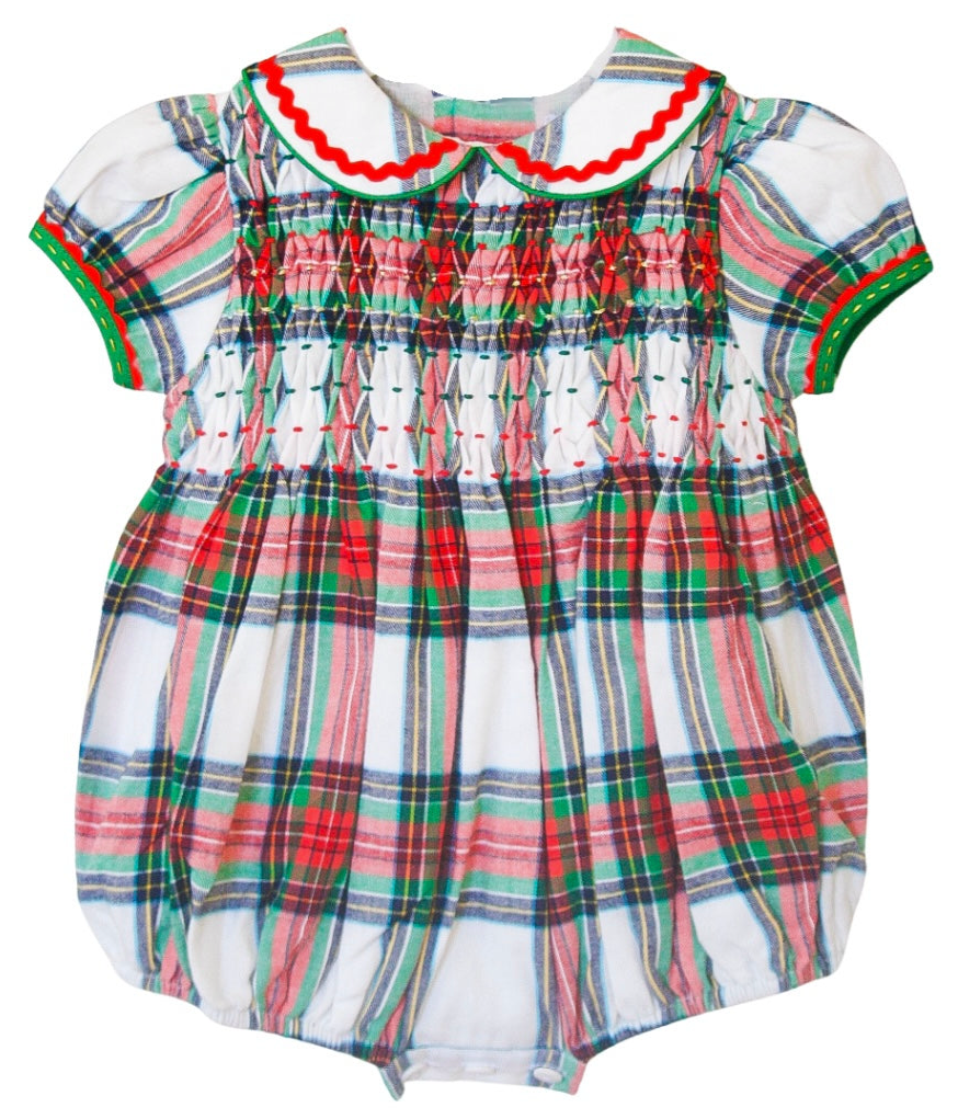 {Sutherby Girls} Signature Smocked Romper ~ Christmas Fair Tartan