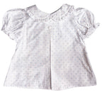 Signature Sutherby Blouse ~ White/Blue Swiss Dot ~ Short-Sleeved