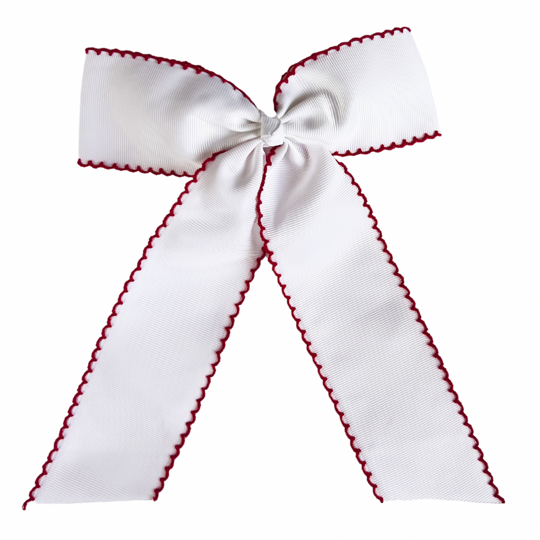 The Preppy Long Hair Bow ~ Classic White/Festive Red ~ PREORDER