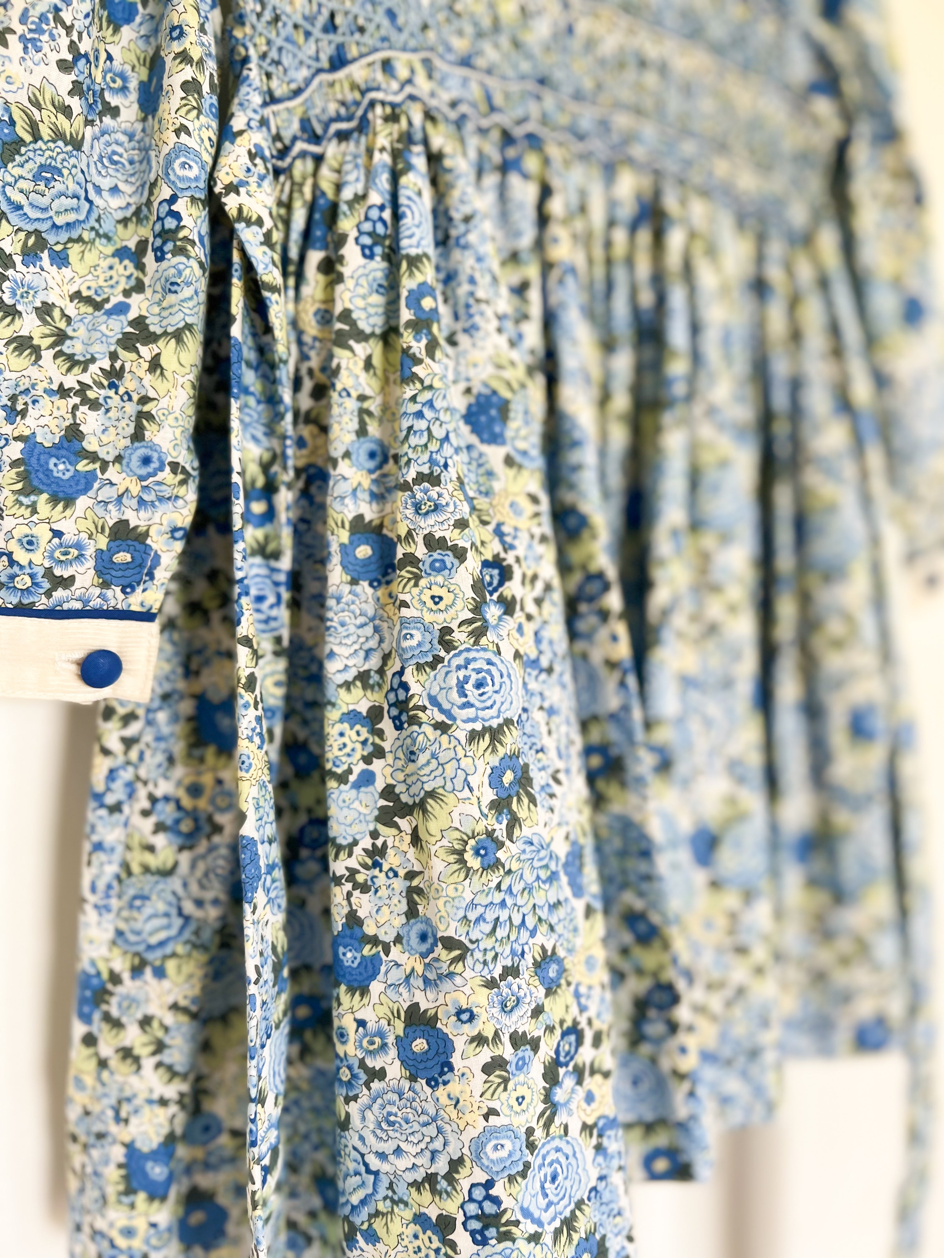 The Smocked Dress - Blue & Green Winter Floral