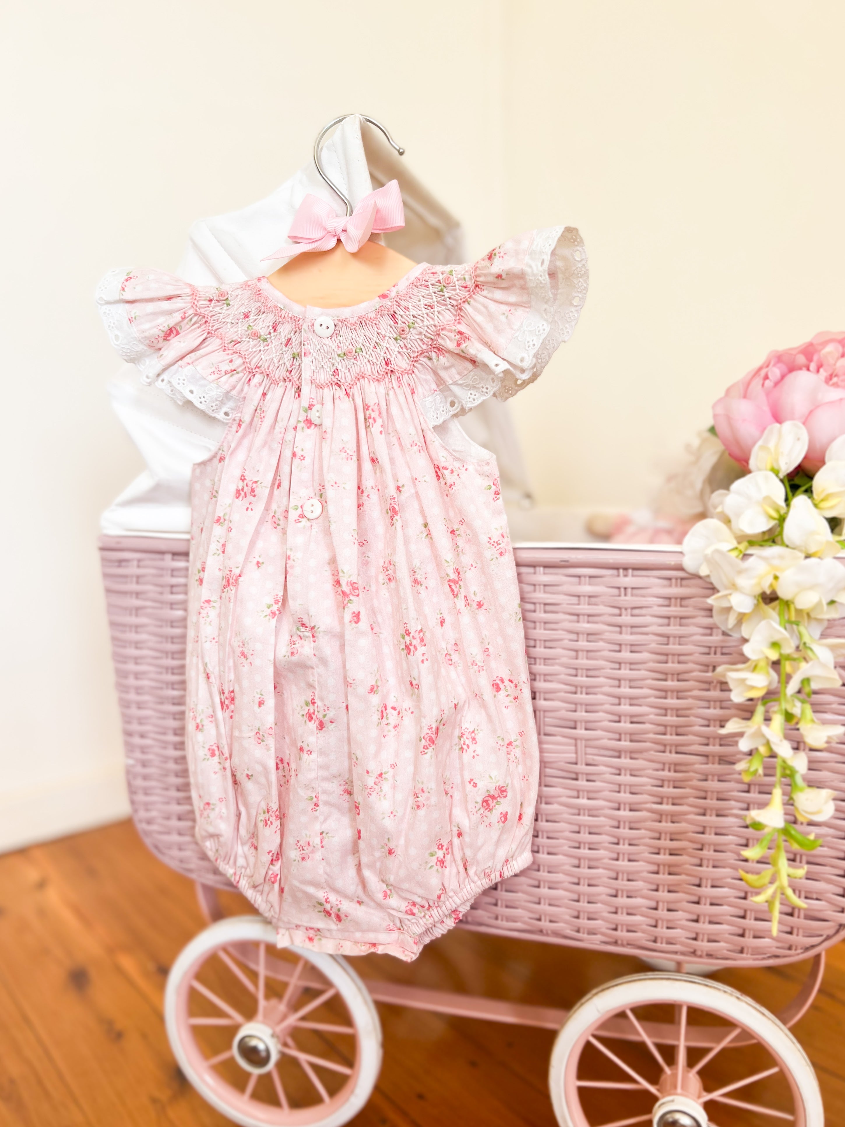 The Smocked Bishop Romper - Vintage Roses