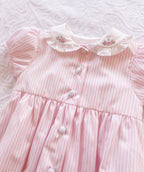 Pastel Pink Striped Embroidered Romper