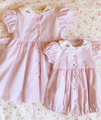 Pastel Pink Striped Embroidered Romper