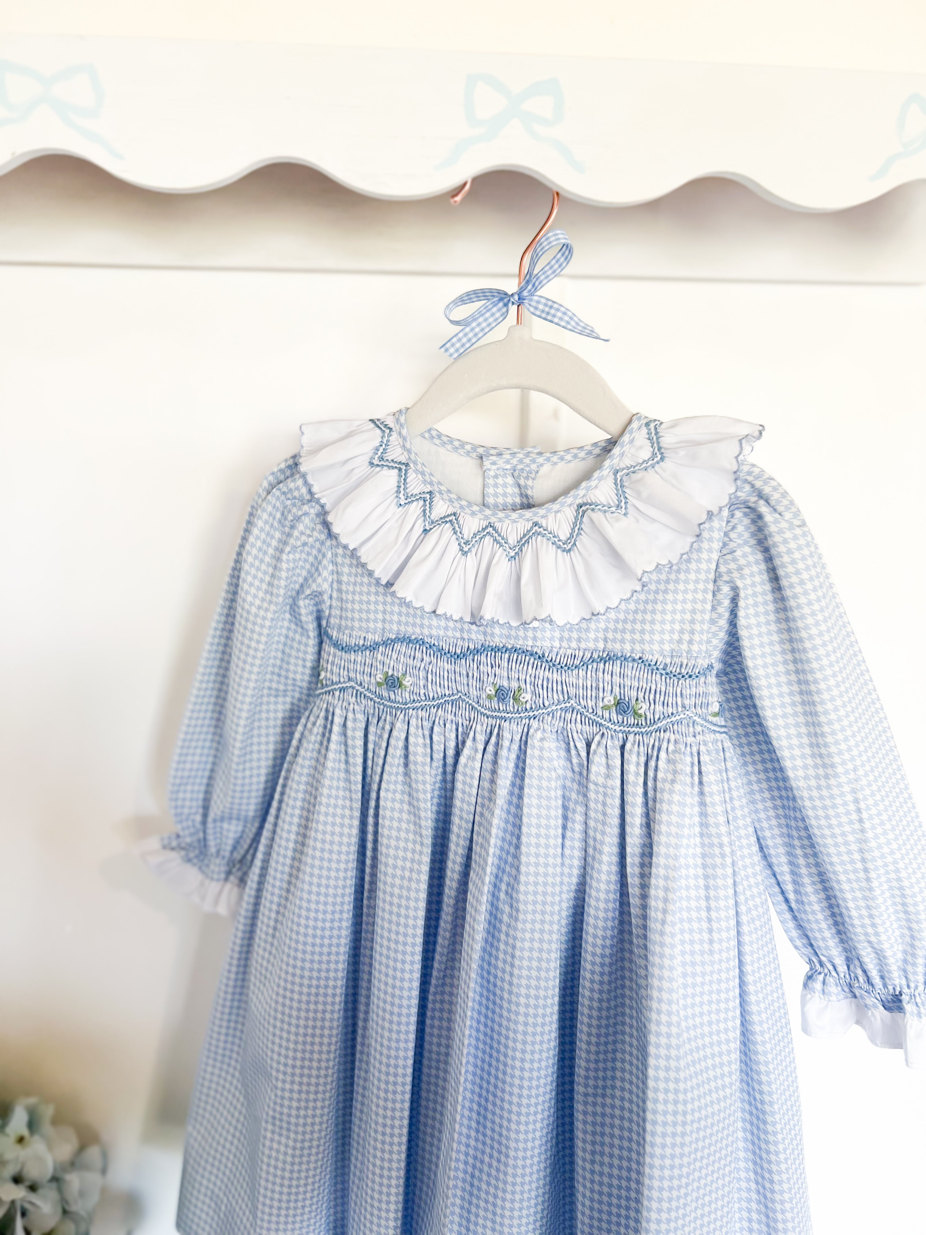{Sutherby Girls} Signature Smocked Dress ~ Blue Houndstooth