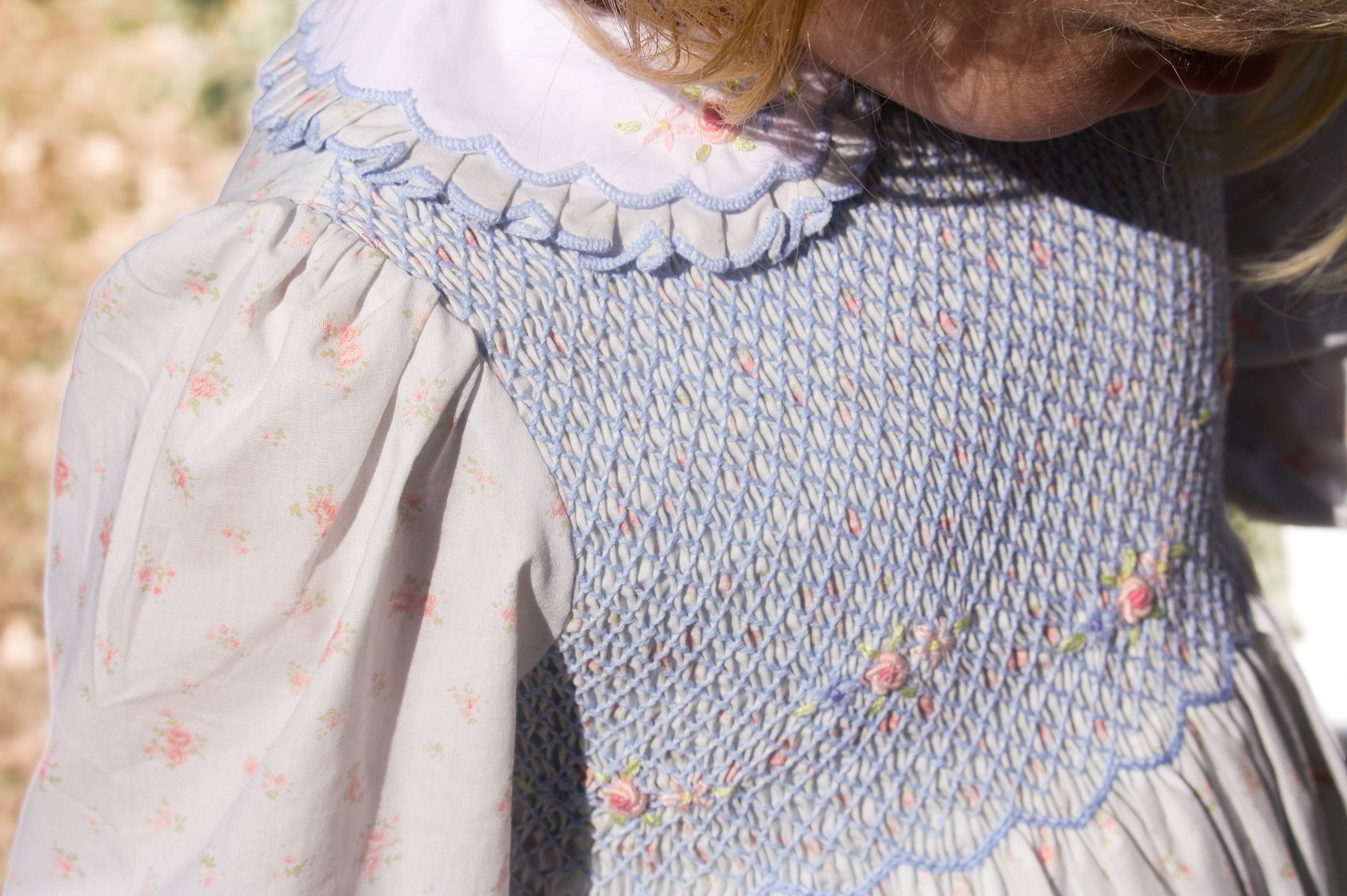 {Sutherby Girls} Signature Smocked Romper ~ Blue Coquette Roses