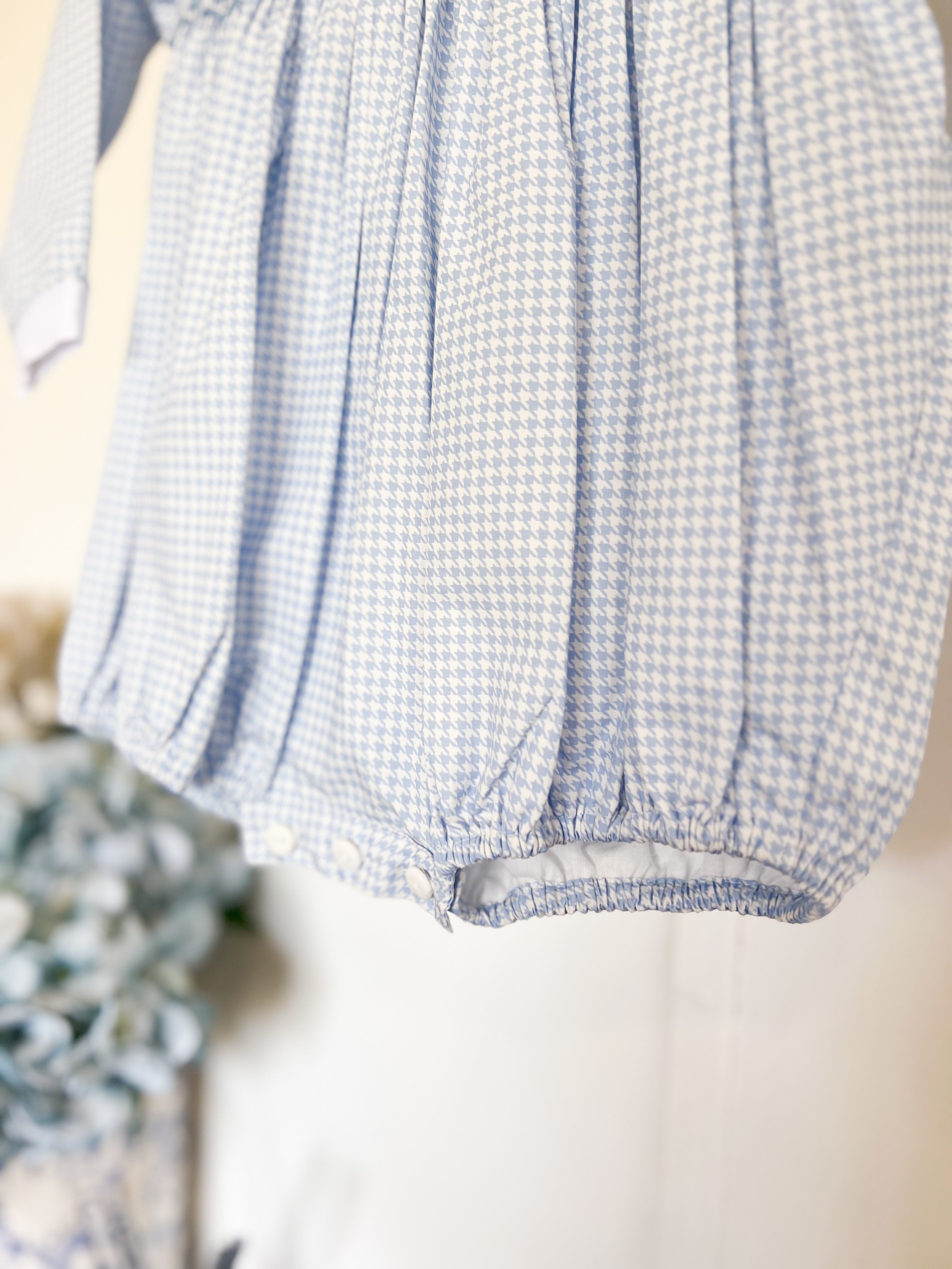 {Sutherby Baby} Signature Smocked Romper ~ Blue Houndstooth