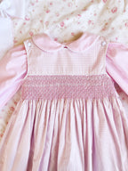 The Smocked Pinafore - Baby Pink Houndstooth