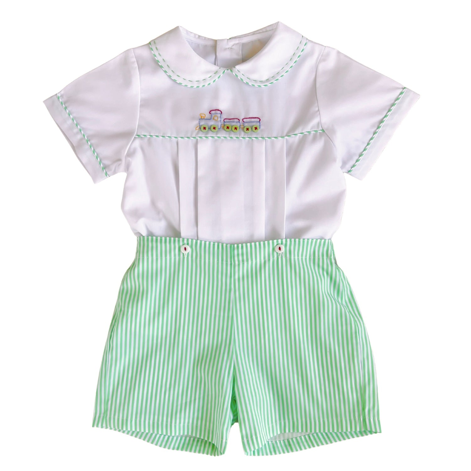 {Sutherby Boys} Festive Train 2pc Set ~ Peppermint Green Striped