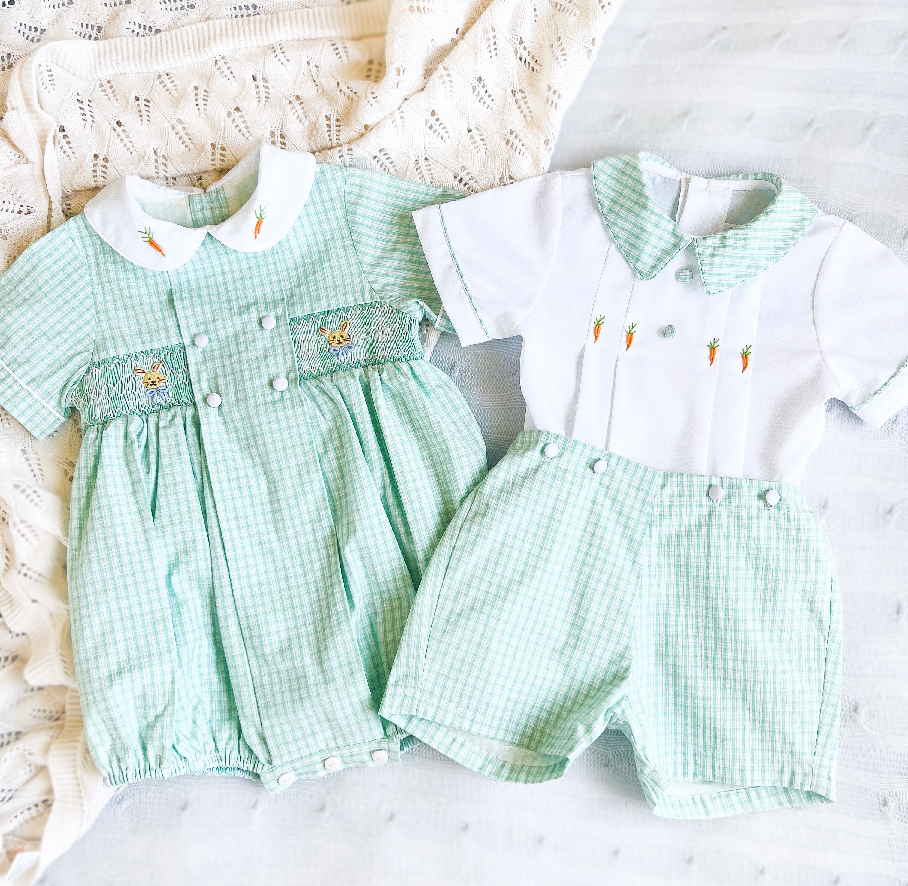 {Sutherby Boys} Signature Button Set - Mint Plaid w/ Heirloom Carrots