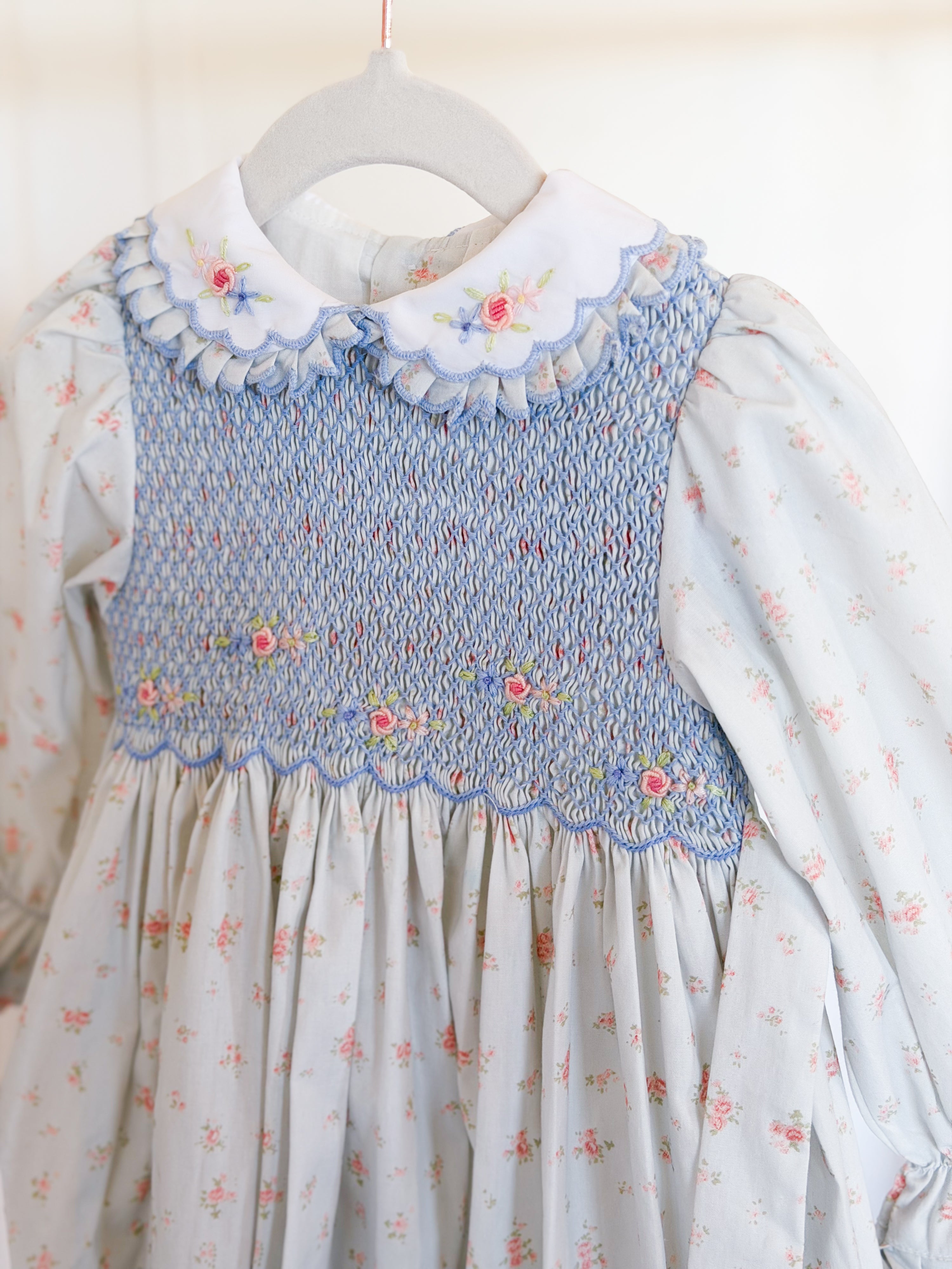 {Sutherby Girls} Signature Smocked Dress ~ Blue Coquette Roses
