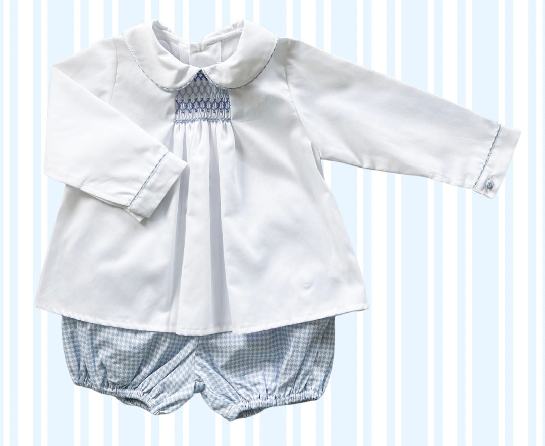 {Sutherby Baby} Signature Smocked Shirt ~ Blue Houndstooth