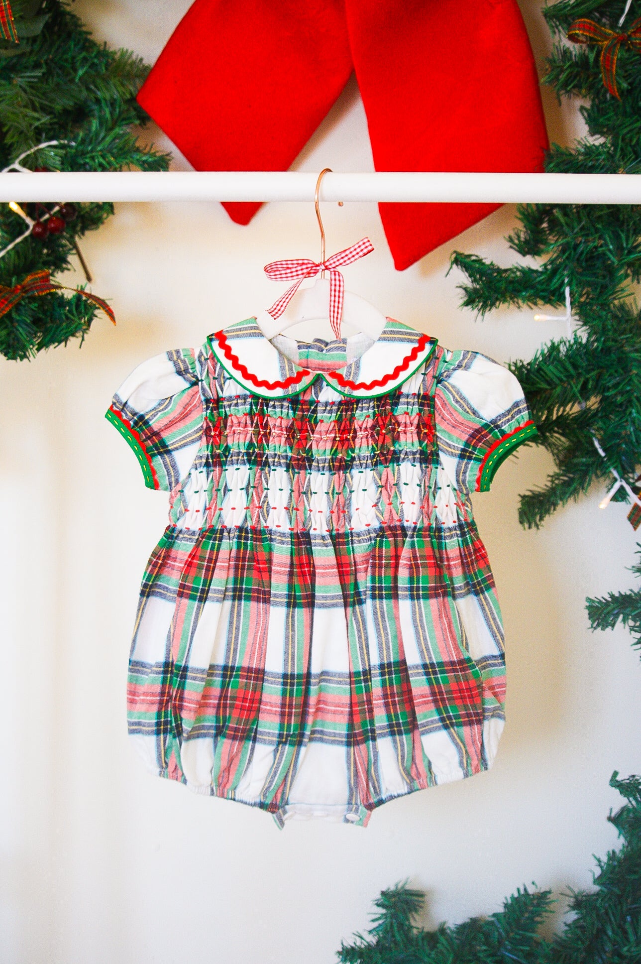 {Sutherby Girls} Signature Smocked Romper ~ Christmas Fair Tartan
