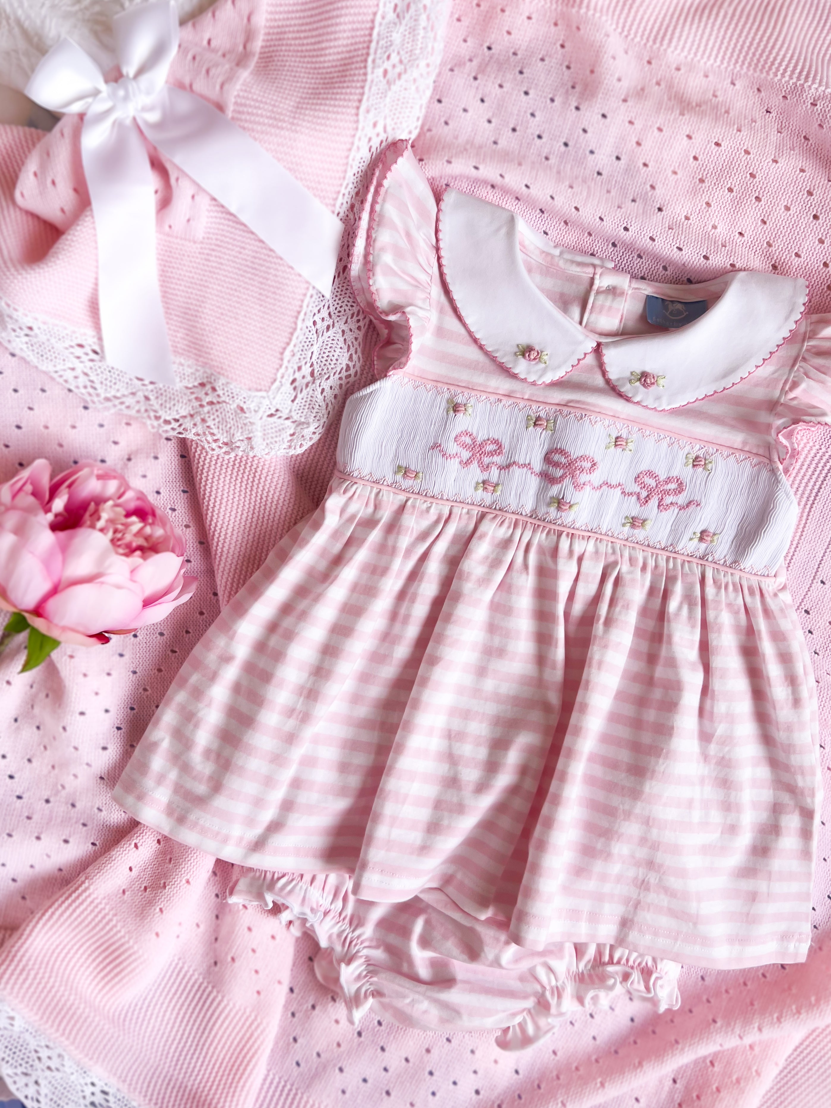 The Smocked Layette Set - Baby Pink Bows & Rosettes