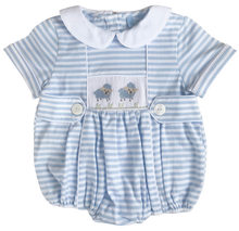 Load image into Gallery viewer, The Smocked Layette Romper - Blue Sheep
