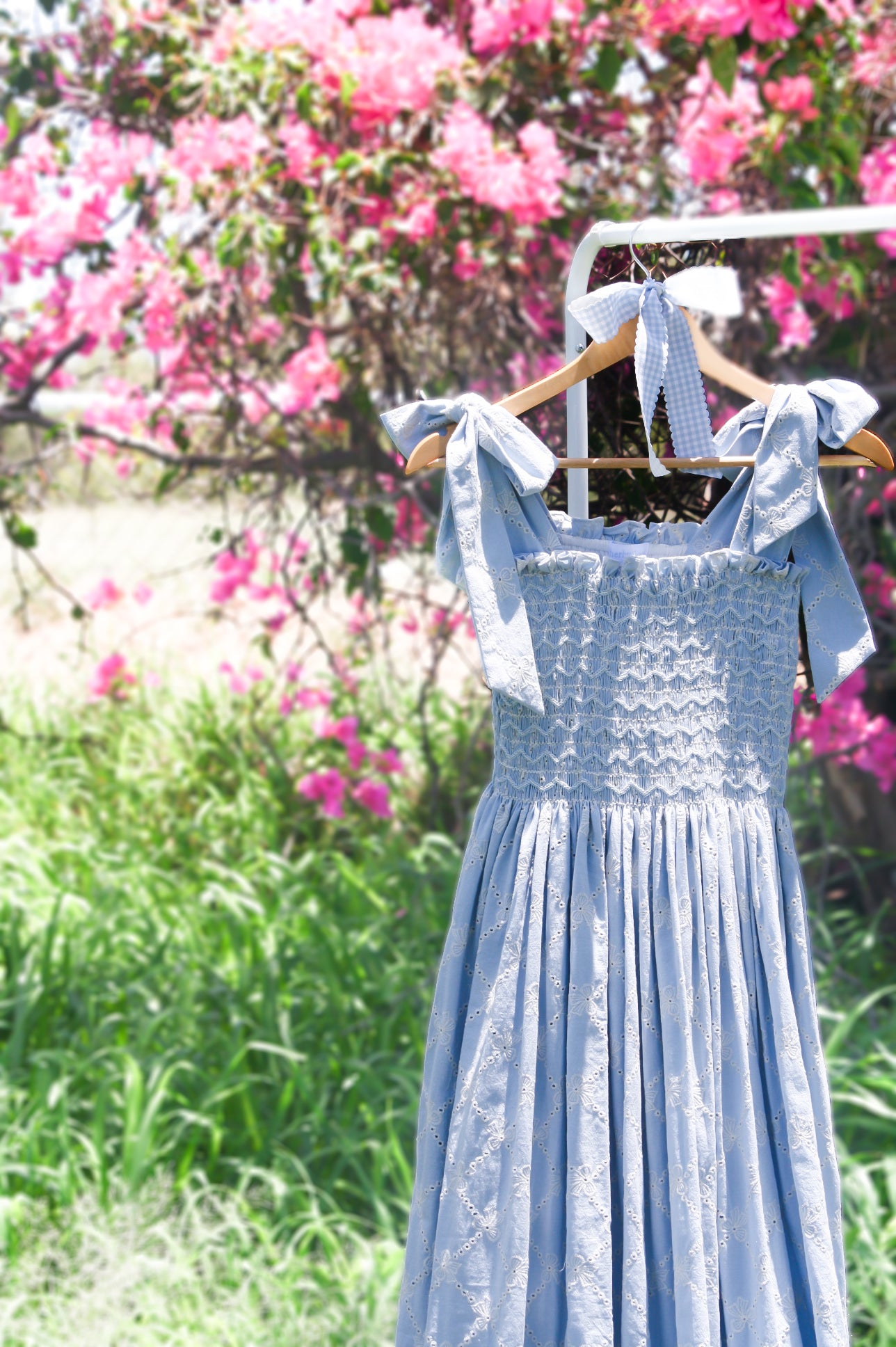 {Sutherby Ladies} 'Bridie' ~ Embroidered Blue Bow Trellis