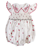 {Sutherby Girls} Signature Smocked Romper ~ Crimson Posy