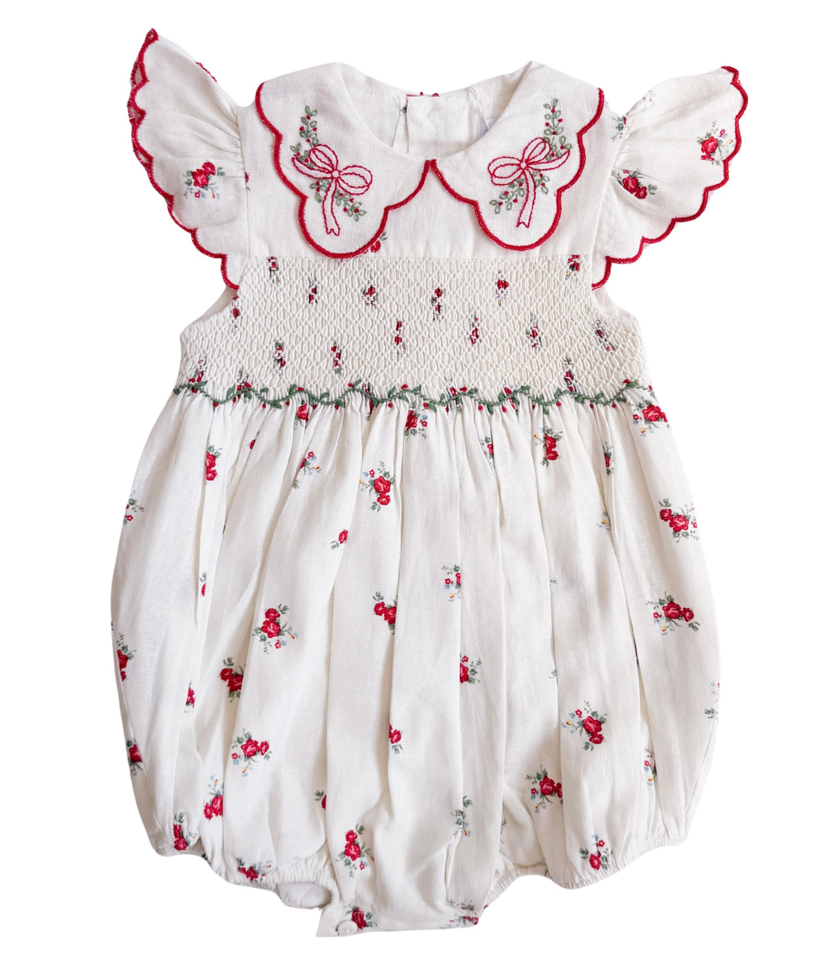 {Sutherby Girls} Signature Smocked Romper ~ Crimson Posy