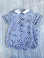 The Pleated Romper ~ Navy Striped Swiss Dot