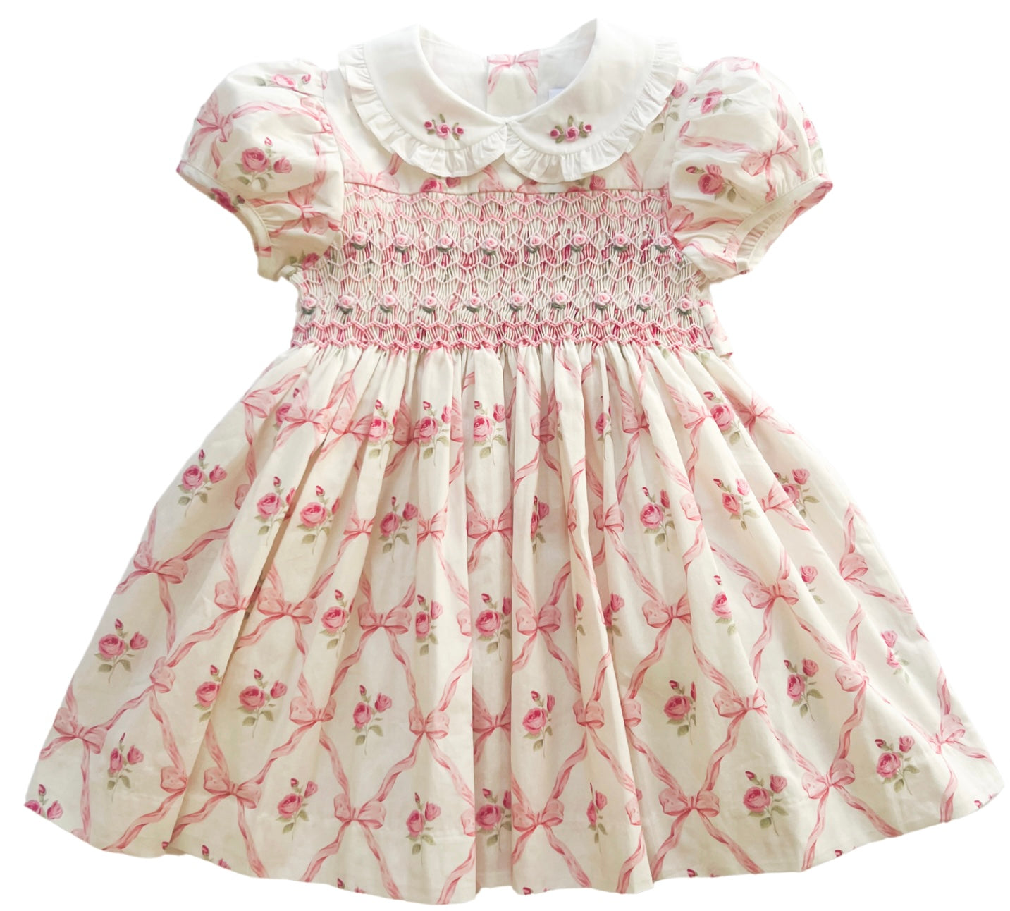 {Sutherby Girls} Signature Smocked Dress - Pink Bow Trellis