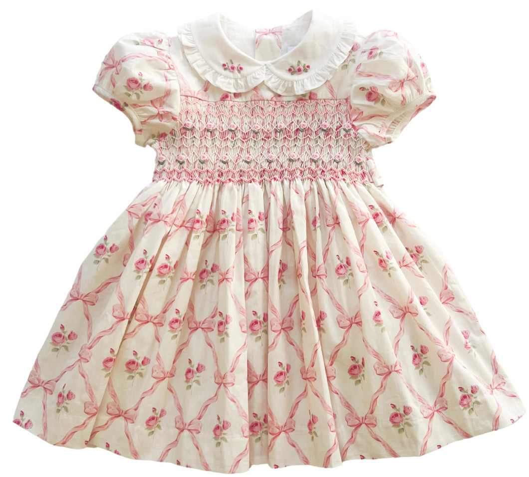 The Smocked Dress - Pink Bow Trellis