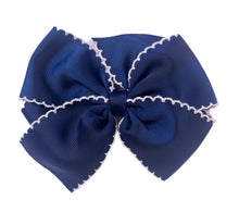 Load image into Gallery viewer, The Hair Bow - Classic Navy w/ White Picot Trim
