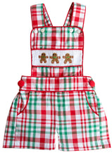 Load image into Gallery viewer, Gingerbread Plaid Shortall
