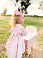 The Smocked Pinafore - Baby Pink Houndstooth