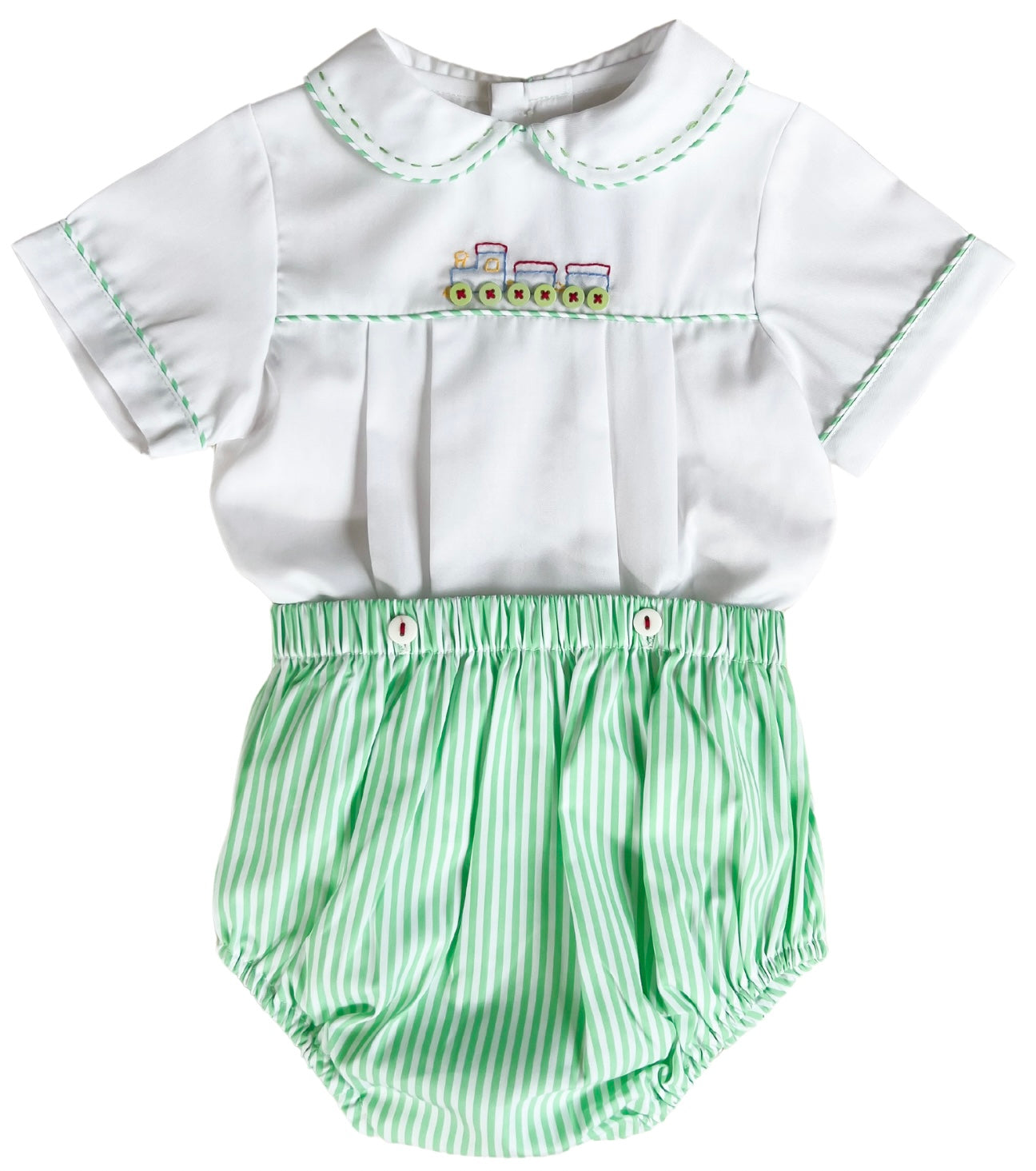 {Sutherby Boys} Festive Train 2pc Set ~ Peppermint Green Striped