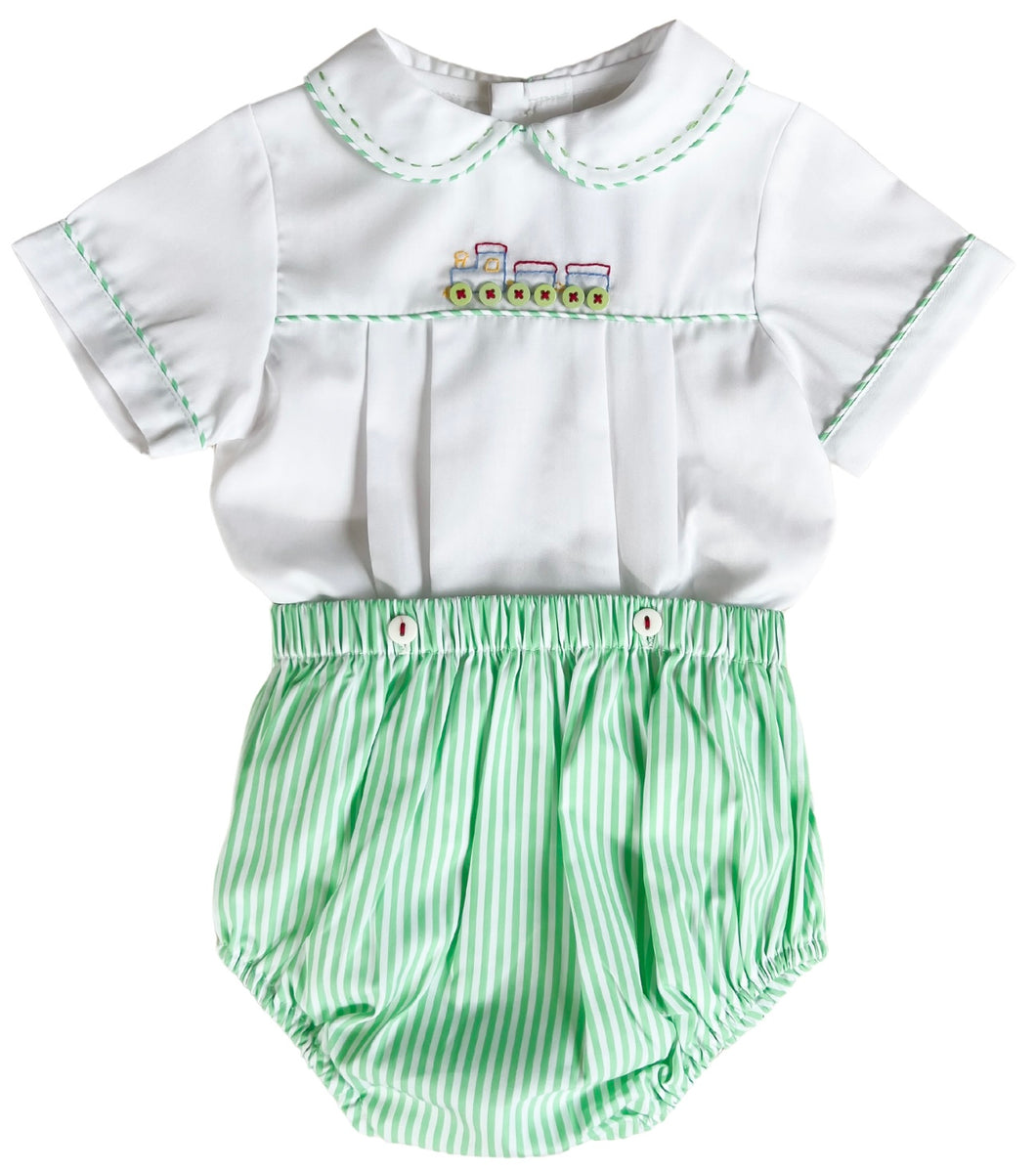 Festive Train 2pc Set ~ Peppermint Green Striped